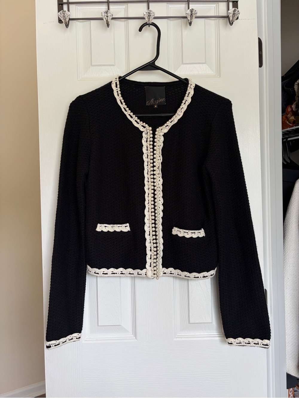 McGinn black cardigan with white pearls Medium